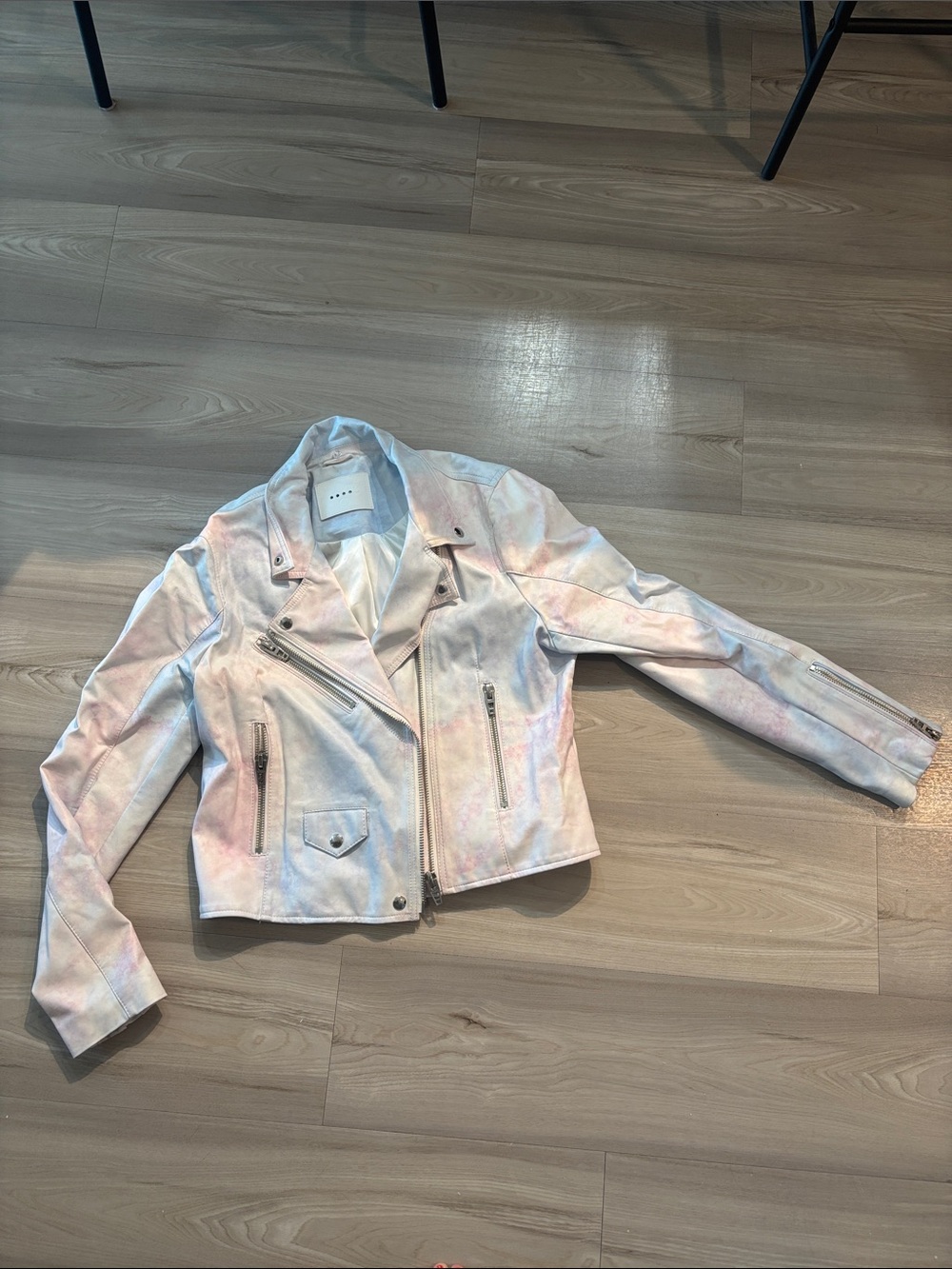 BlankNYC Women's Pastel Tie-Dye Moto Jacket - White/Pink/Blue